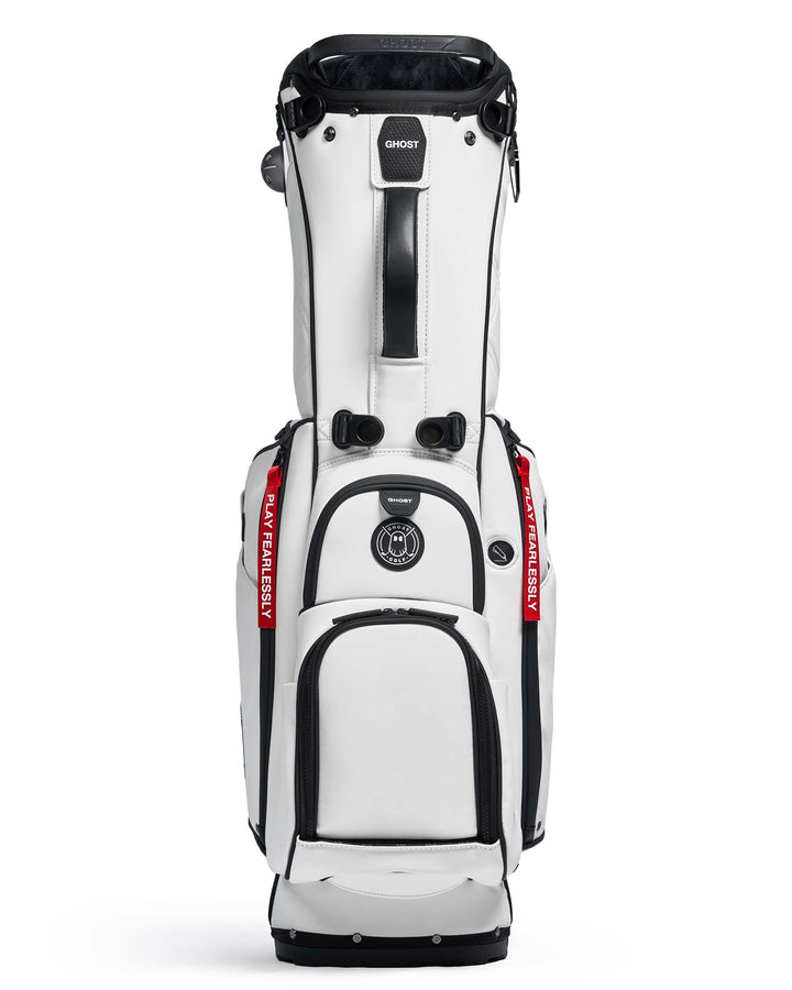 SAYA White Leather Golf Bag with Red Tags