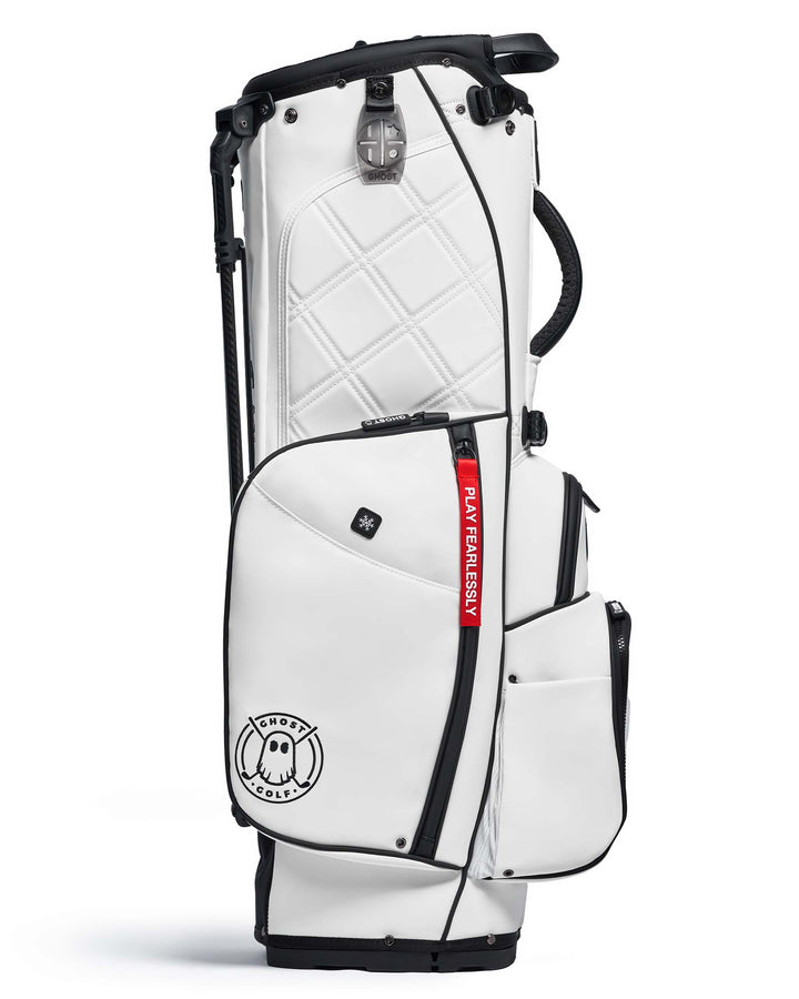 SAYA White Leather Golf Bag with Red Tags