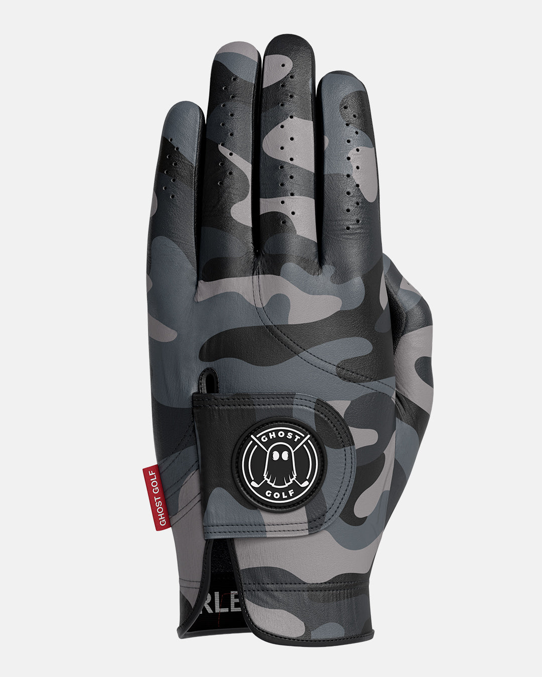 Front Product Shot of Black Camo Glove with Ghost Emblem Patch #color_black-camo