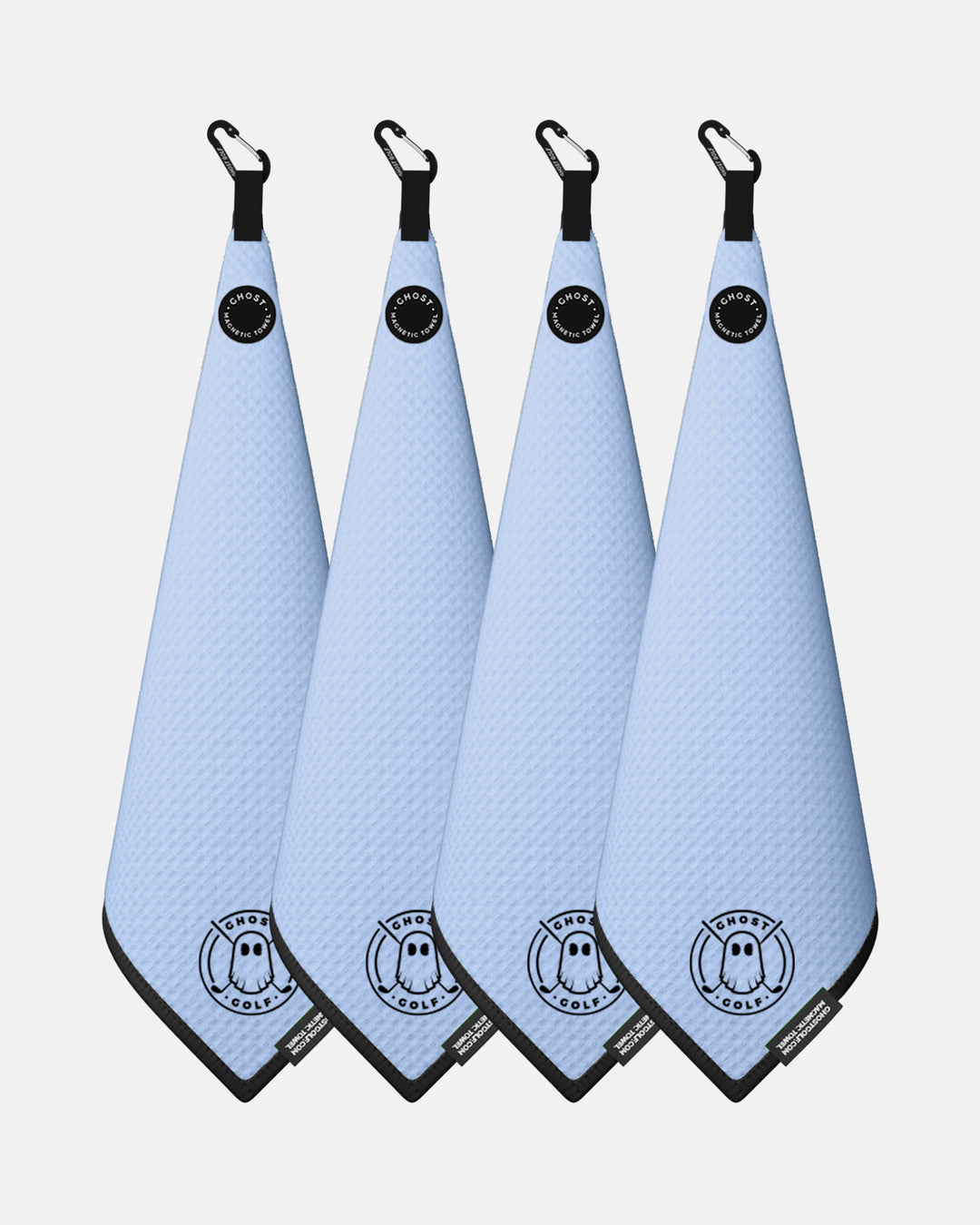 4 Ghost Golf Greenside towels with Magnet Patch and Carabiner. Color Carolina Blue