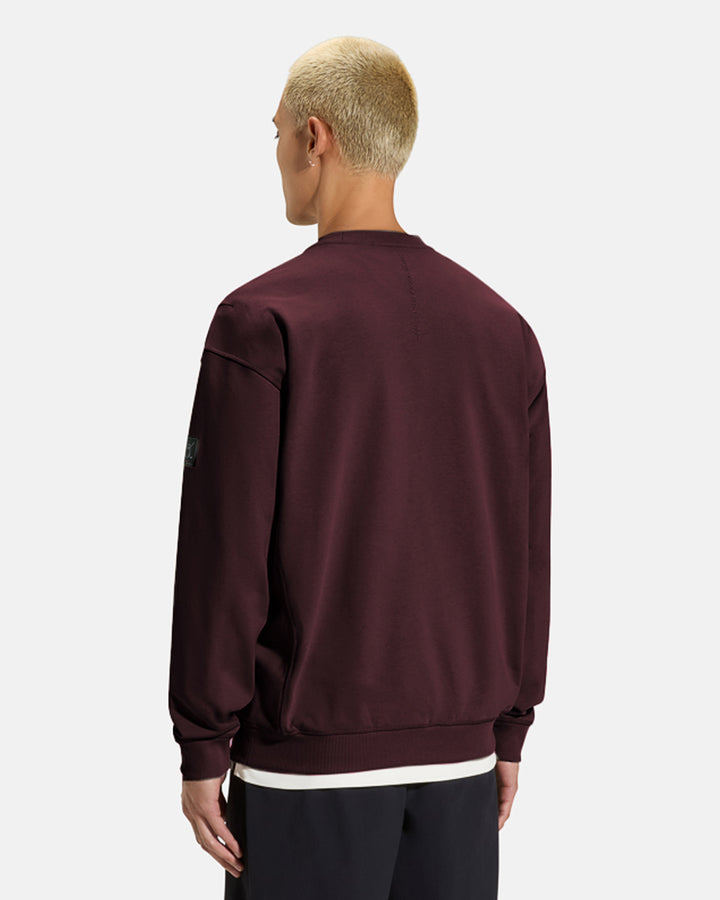 Clubhouse-Crewneck-Full_Body-Burgundy_Closeup Back_Male Model_ #color_burgundy