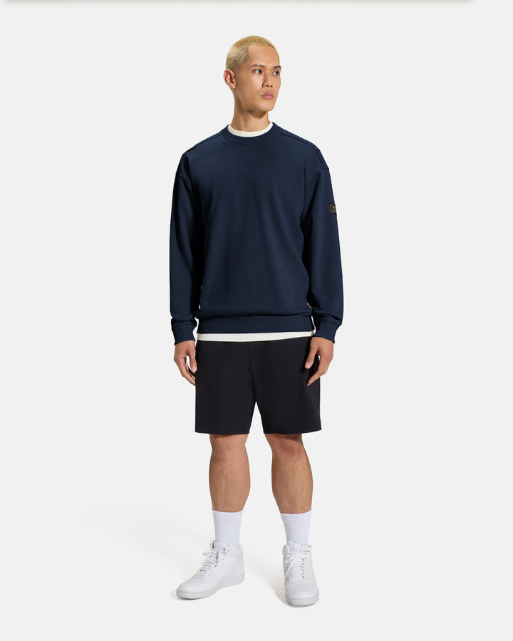 Clubhouse Crewneck_Full Body_Navy_Male Model_ #color_navy