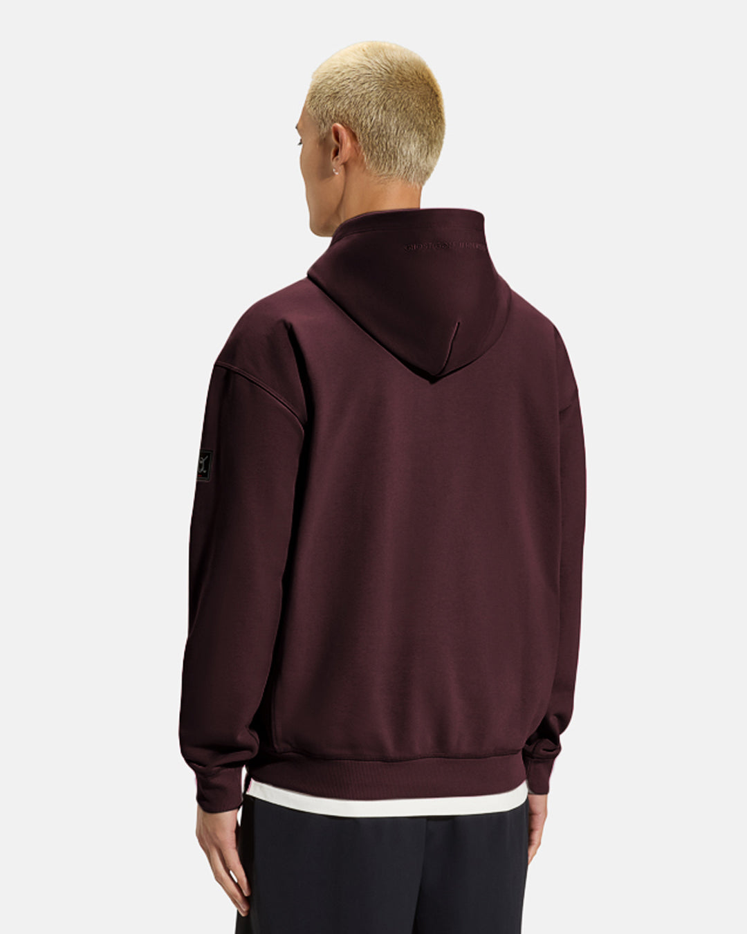 Clubhouse Hoodie_Top Back_Burgundy_Male Model_ #color_burgundy