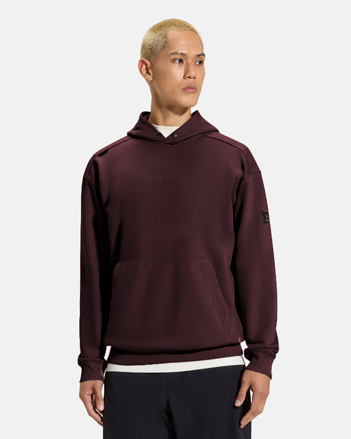 Clubhouse Hoodie_Top Front_Burgundy_Male Model #color_burgundy