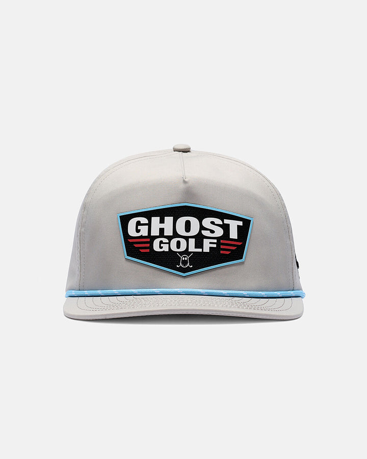 Front View Product Photo of Grey Flight Hat With Ghost Golf Patch in Center #color_grey