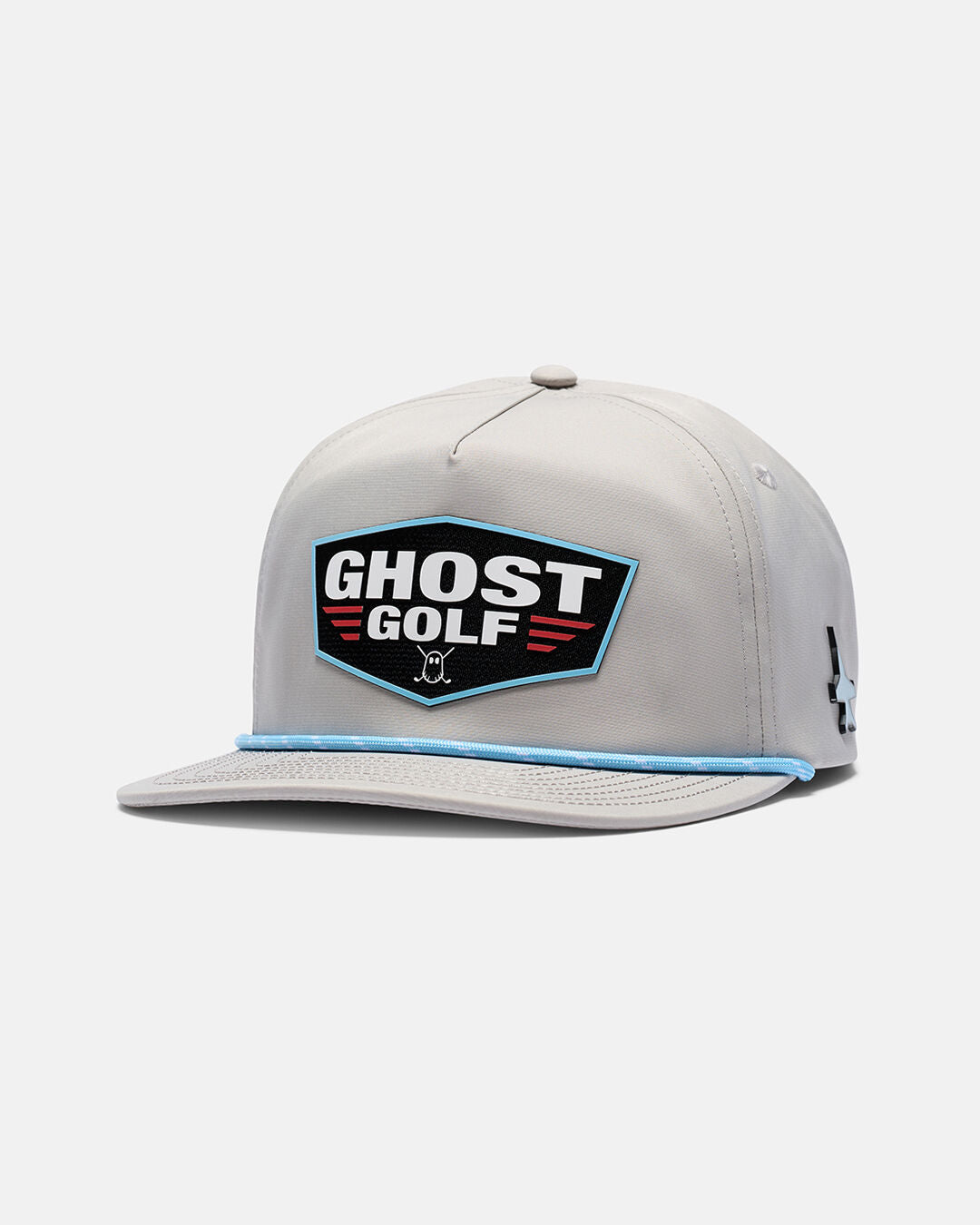 Side View Product Photo of Grey Flight Hat With Ghost Golf Patch in Center #color_grey