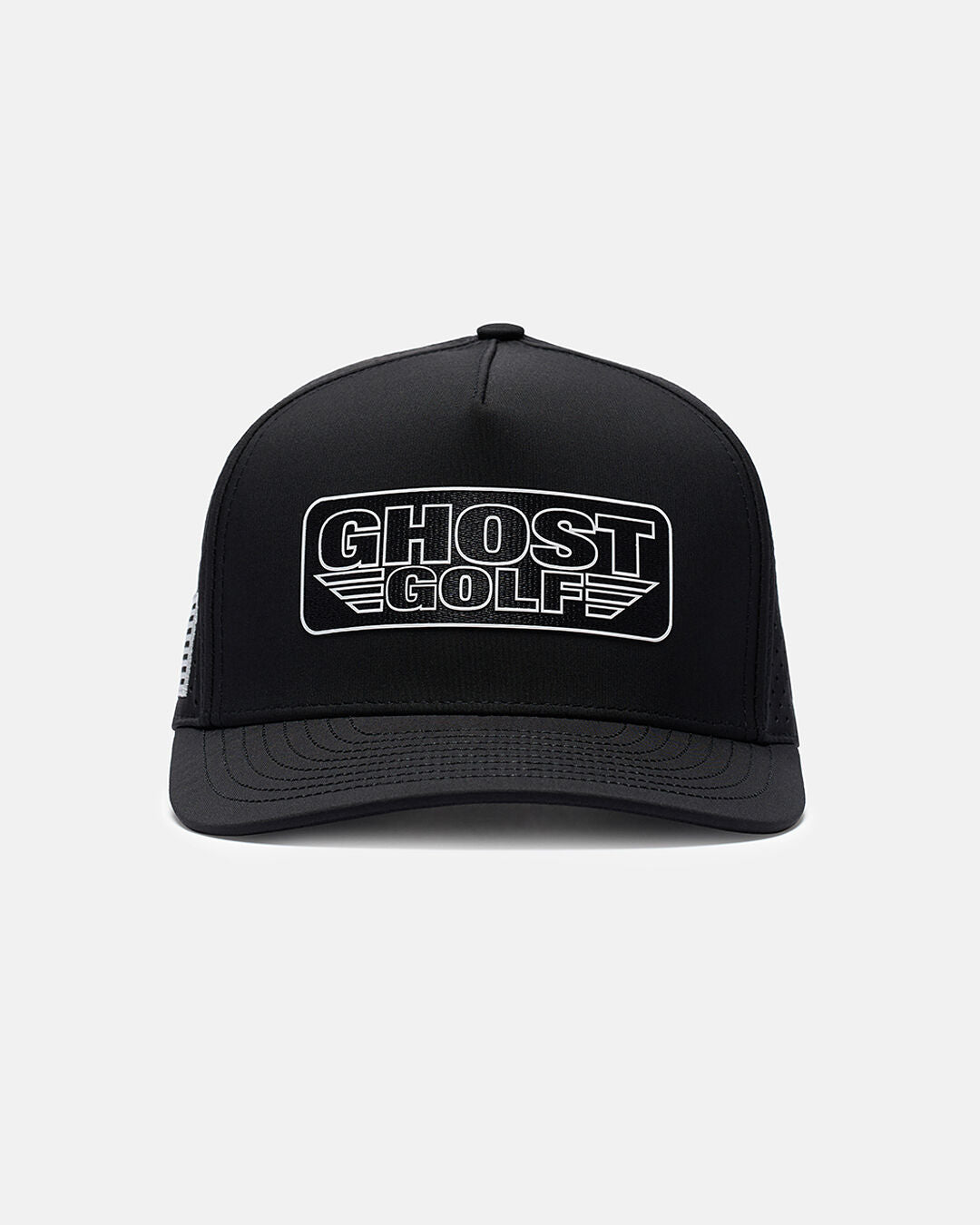 Front View Product Photo of Black Flight Hat With Ghost Golf Patch in Center #color_black