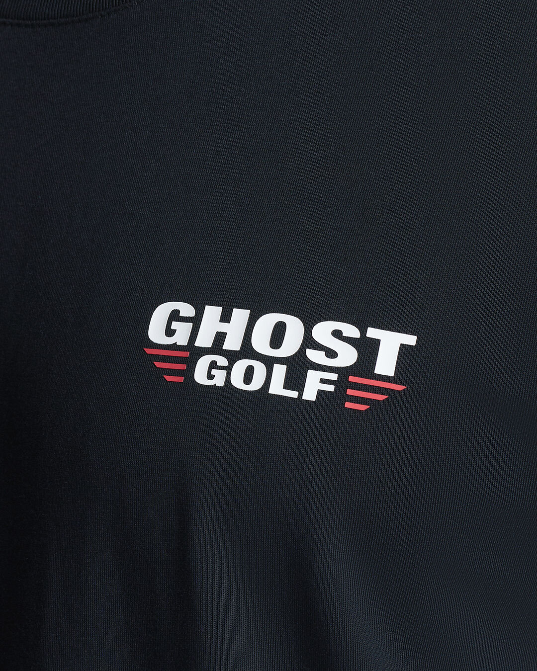 Closeup Shot of Flight Tee showcasing front Ghost Golf Hit #color_black