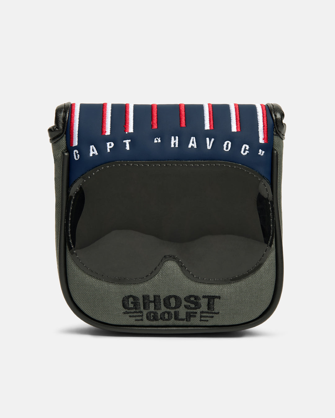 Front Product Shot of G-Suit Primary Mallet Putter Cover with Ghost Golf Logo and captain havoc embroidered 