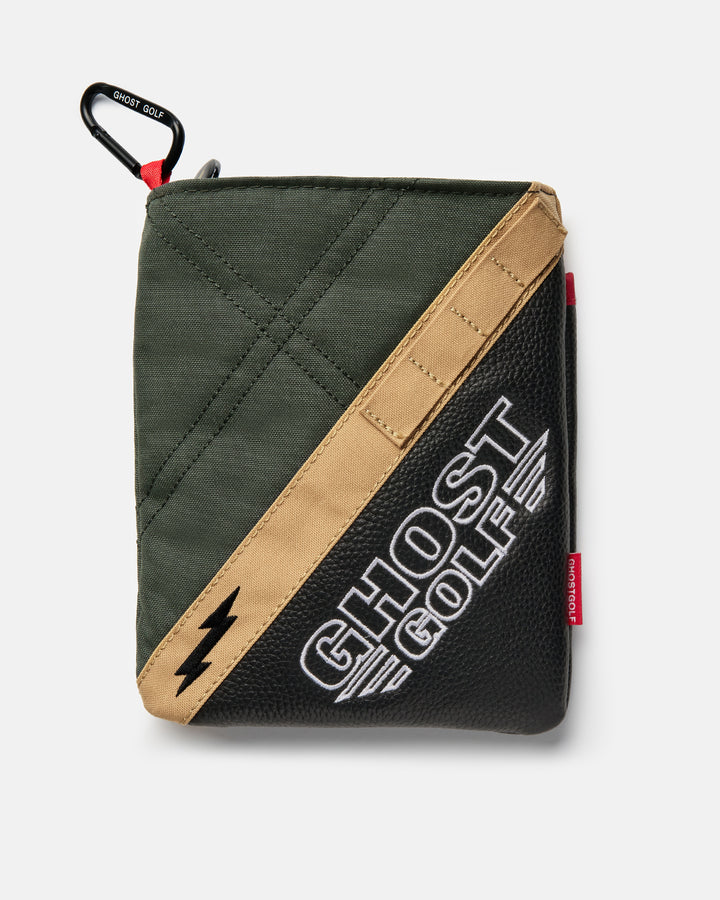 Front product shot of the G-Suit Utility Pouch featuring the Ghost Golf logo embroidered on the lower front panel. Clean front-facing image highlighting the pouch’s premium construction, compact storage design, and signature Ghost Golf branding.