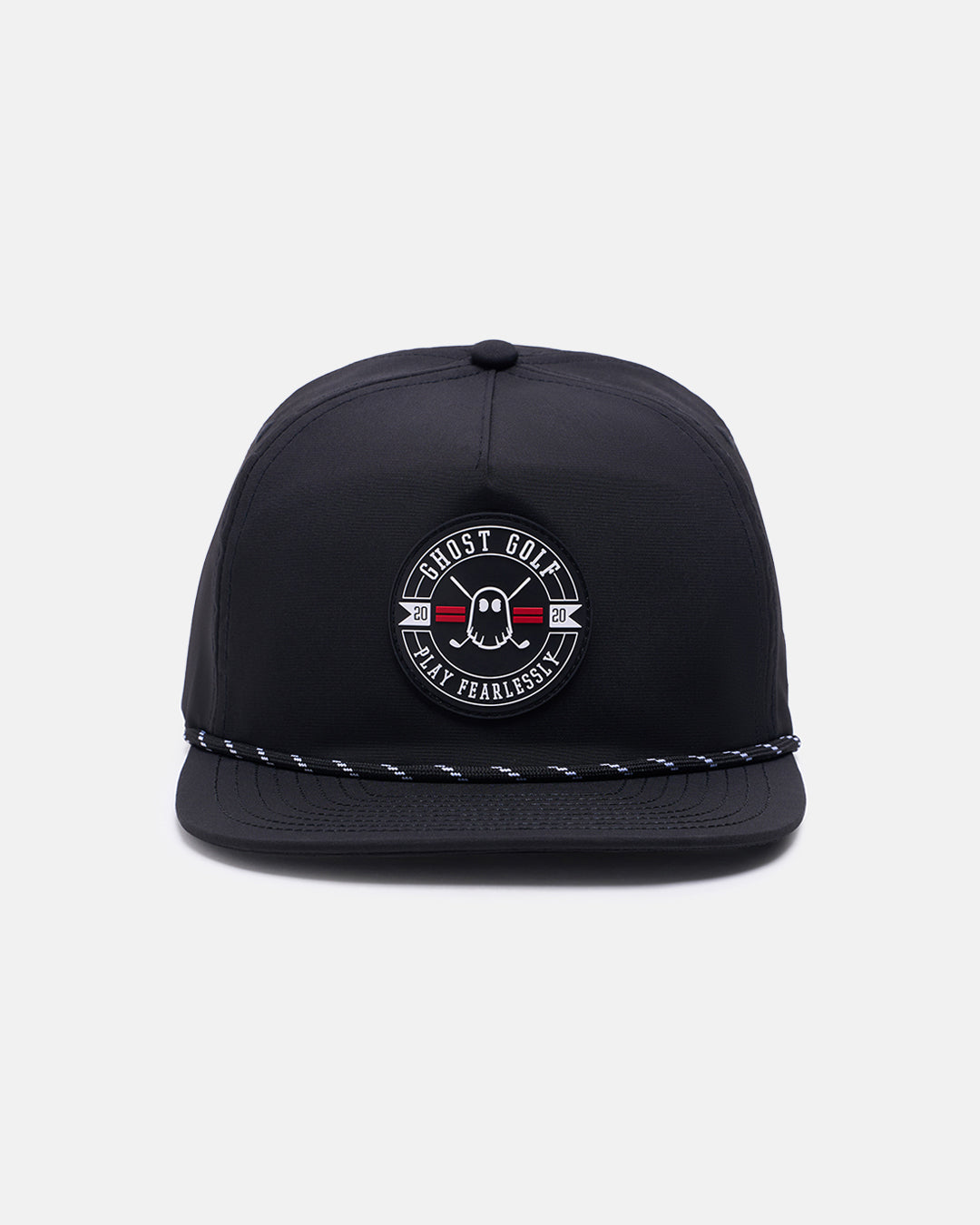 Front View Product Photo of Black GG Badge Snapback Hat with Badge Logo Centered #color_black