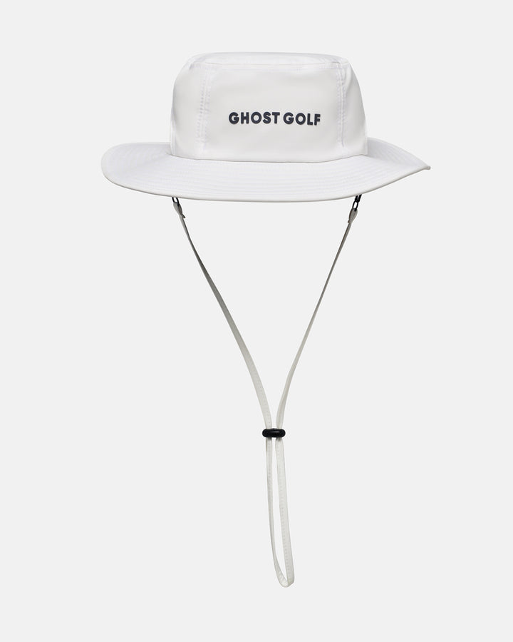 Front Product Photo of White GG Boonie Hat with Ghost Golf Logo #color_white