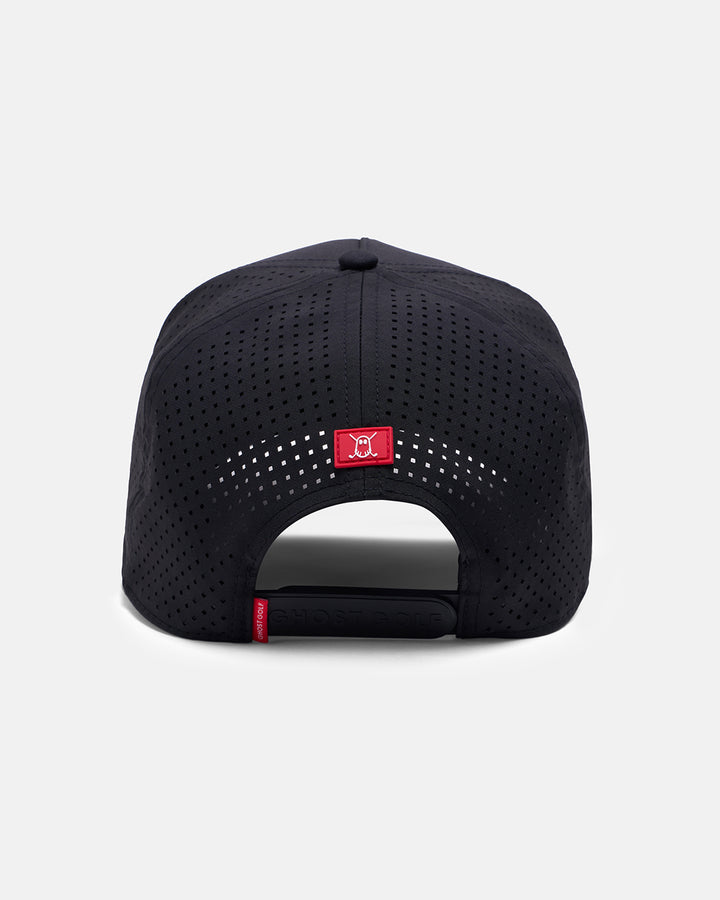 Back View Product Photo of Black-Black GG Core Logo Snapback Hat with Ghost Icon #color_black-black
