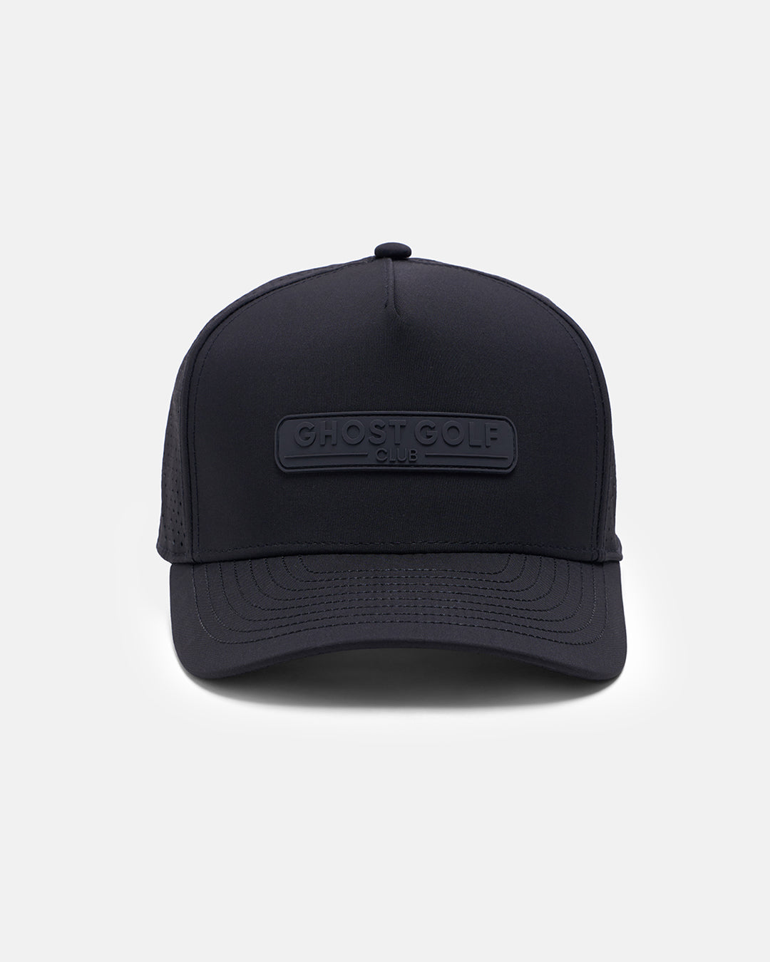 Front View Product Photo of Black-Black GG Core Logo Snapback Hat with Ghost Golf Club Badge #color_black-black