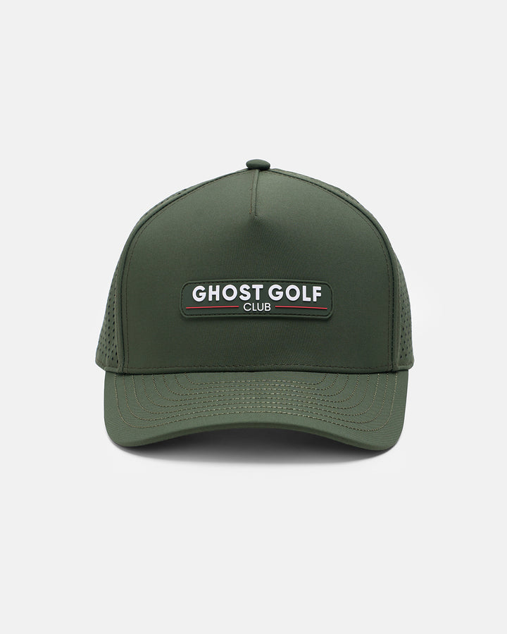 Front View Product Photo of Forest Green GG Core Logo Snapback Hat with Ghost Golf Club Badge #color_forest-green