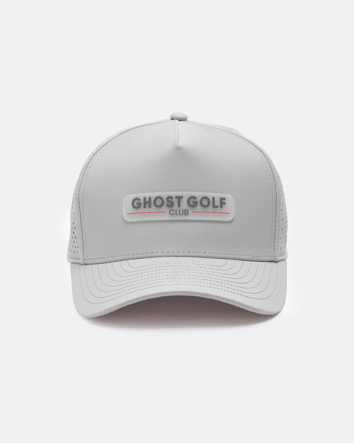 Front View Product Photo of Grey GG Core Logo Snapback Hat with Ghost Golf Club Badge #color_grey