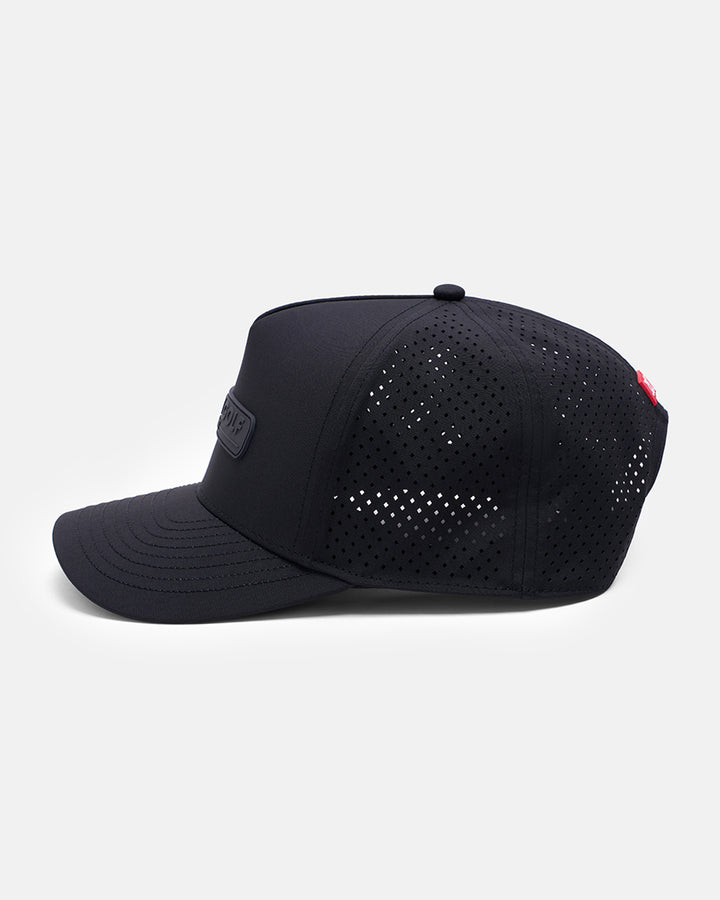 Side View Product Photo of Black-Black GG Core Logo Snapback Hat #color_black-black