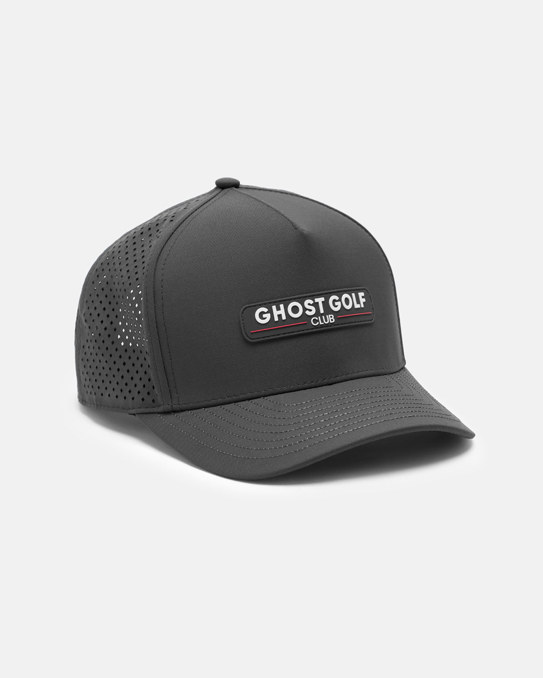 Three Quarter Left View Product Photo of Iron Grey GG Core Logo Snapback Hat with Ghost Golf Club Badge #color_iron-grey