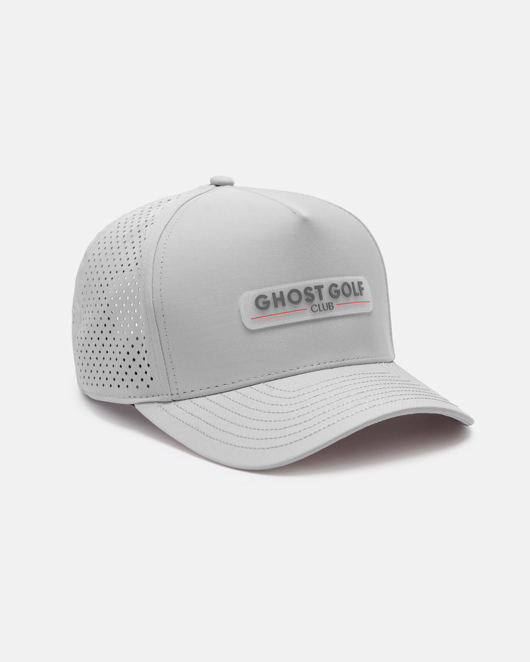 Three Quarter Left View Product Photo of Grey GG Core Logo Snapback Hat with Ghost Golf Club Badge #color_grey