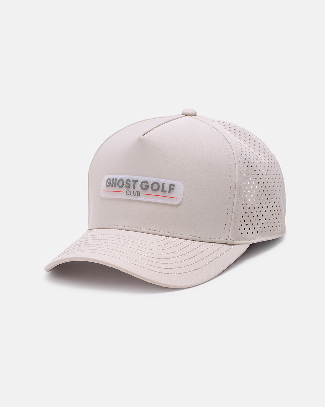 Three Quarter Right View Product Photo of Feather Grey GG Core Logo Snapback Hat with Ghost Golf Club Badge #color_feather-grey