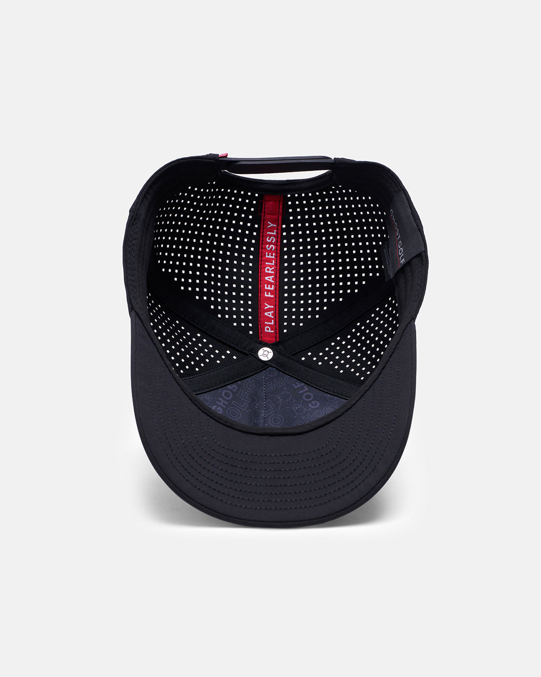 Underneath View Product Photo of Black-Black GG Core Logo Snapback Hat with Play Fearlessly #color_black-black