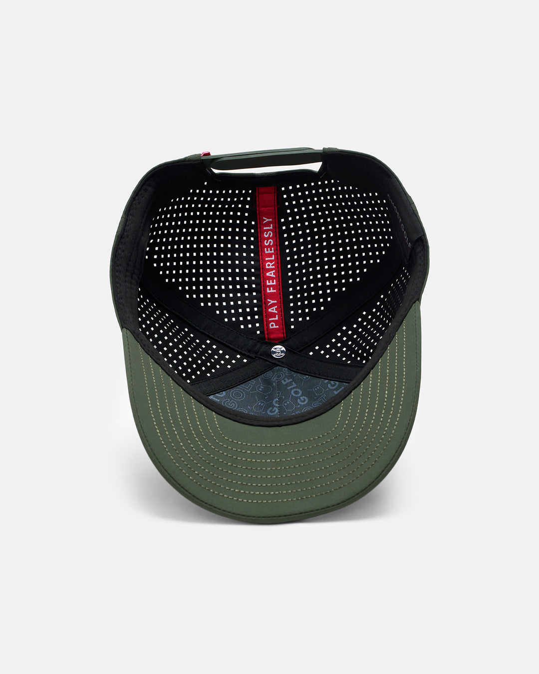 Underneath View Product Photo of Forest Green GG Core Logo Snapback Hat with Play Fearlessly #color_forest-green