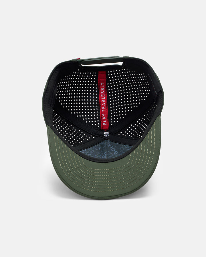 Underneath View Product Photo of Forest Green GG Core Logo Snapback Hat with Play Fearlessly #color_forest-green