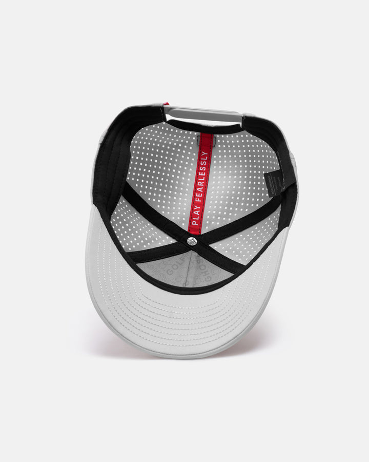 Underneath View Product Photo of Grey GG Core Logo Snapback Hat with Play Fearlessly #color_grey