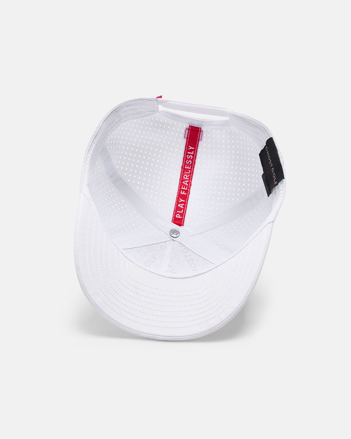 Underneath View Product Photo of White GG Core Logo Snapback Hat with Play Fearlessly #color_white