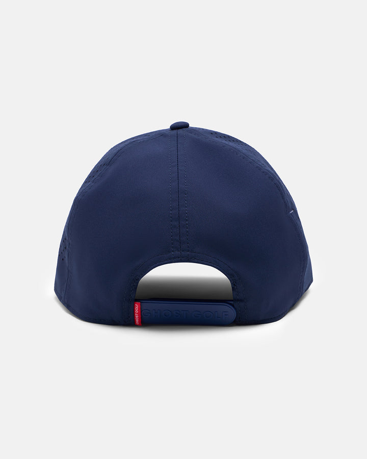 Back View Product Photo of Grey GG Icon Crest Snapback Hat #color_navy
