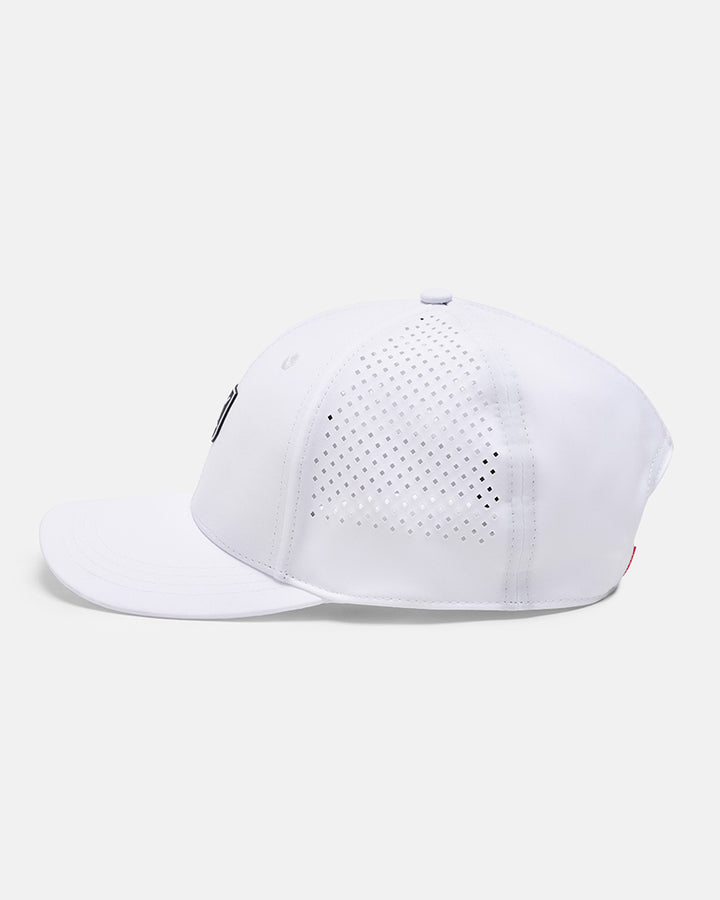 Side View Product Photo of Cream White GG Icon Crest Snapback Hat #color_white
