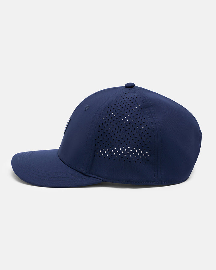 Side View Product Photo of Grey GG Icon Crest Snapback Hat #color_navy