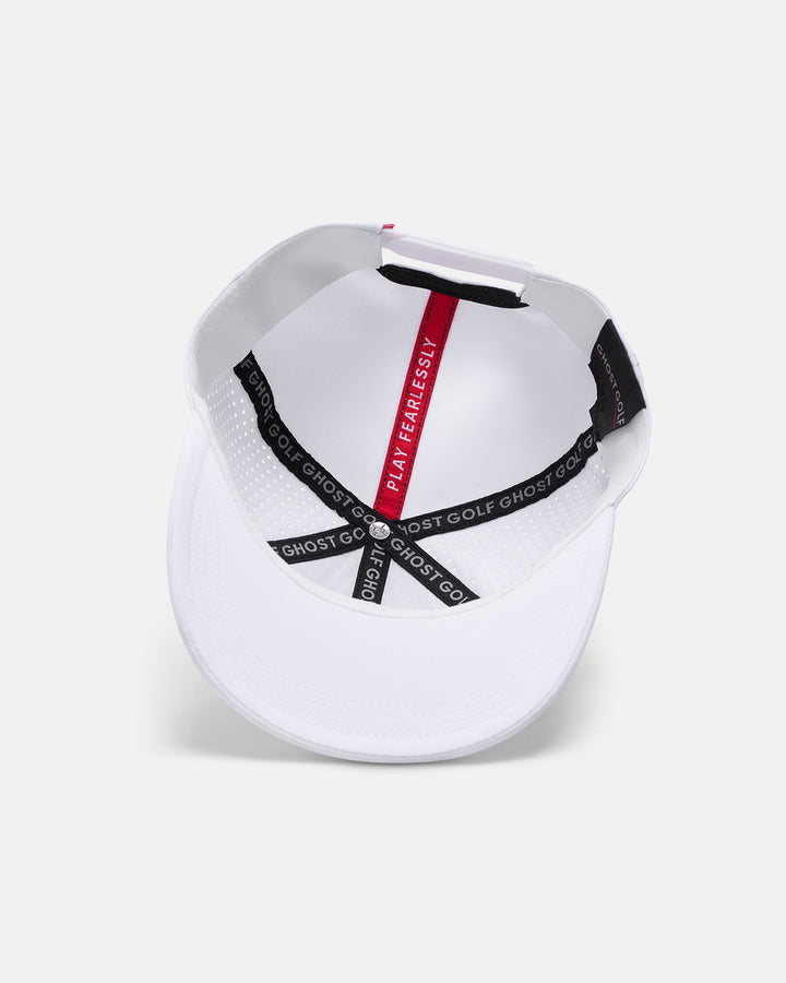 Underneath View Product Photo of Cream White GG Icon Crest Snapback Hat with Play Fearlessly #color_white