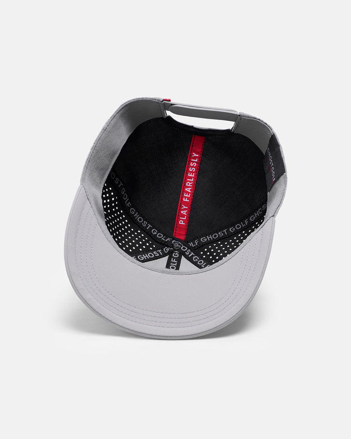 Underneath View Product Photo of Grey GG Icon Crest Snapback Hat with Play Fearlessly #color_grey