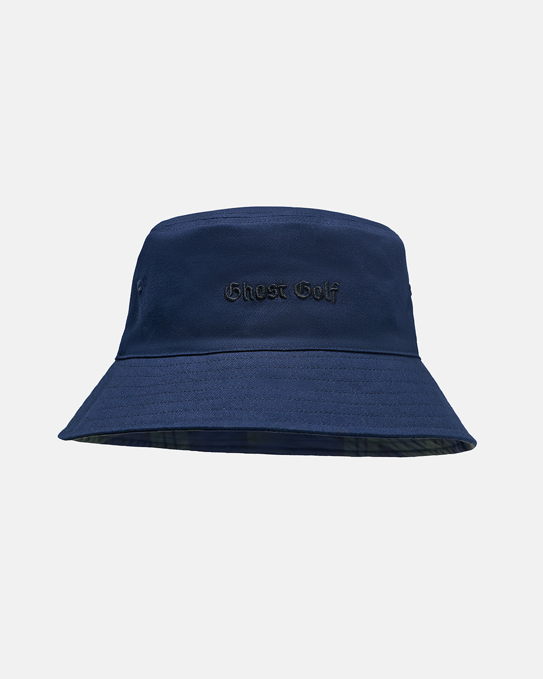 Front View Product Photo of Plaid- Dark Navy GG Spectator Bucket Hat with Ghost Golf #color_plaid-dark-navy