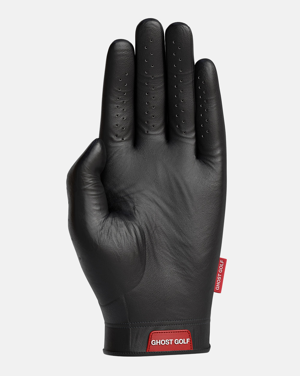 Back Product Shot of Black Glove with Ghost Emblem Logo at the bottom of Glove #color_black
