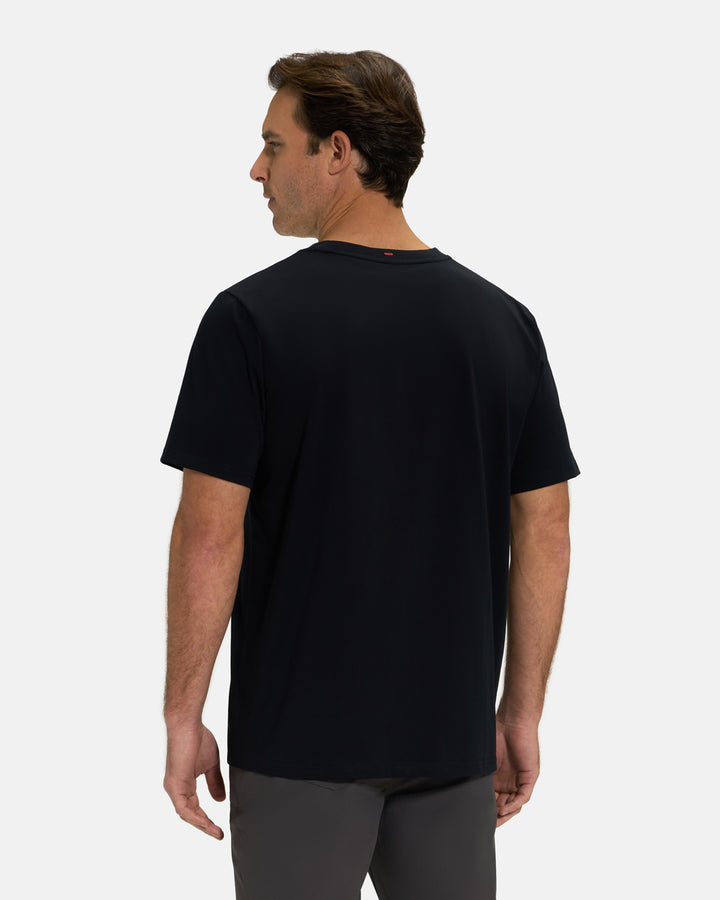 Back View of Black Ghost Golf Core Logo Tee on White Male Model #color_black