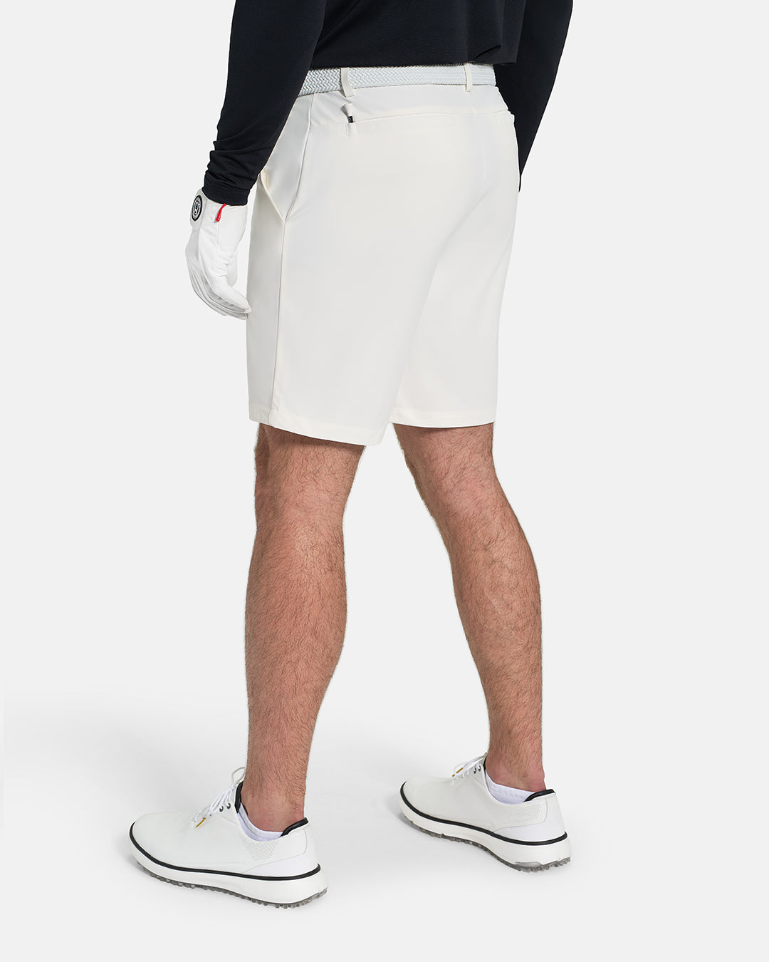 Back View of White Ghost Golf Core Short on White Male Model #color_white