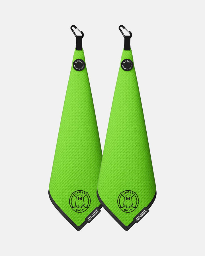 2 Greenside towels with Magnet Patch and Carabiner. Color Neon Green