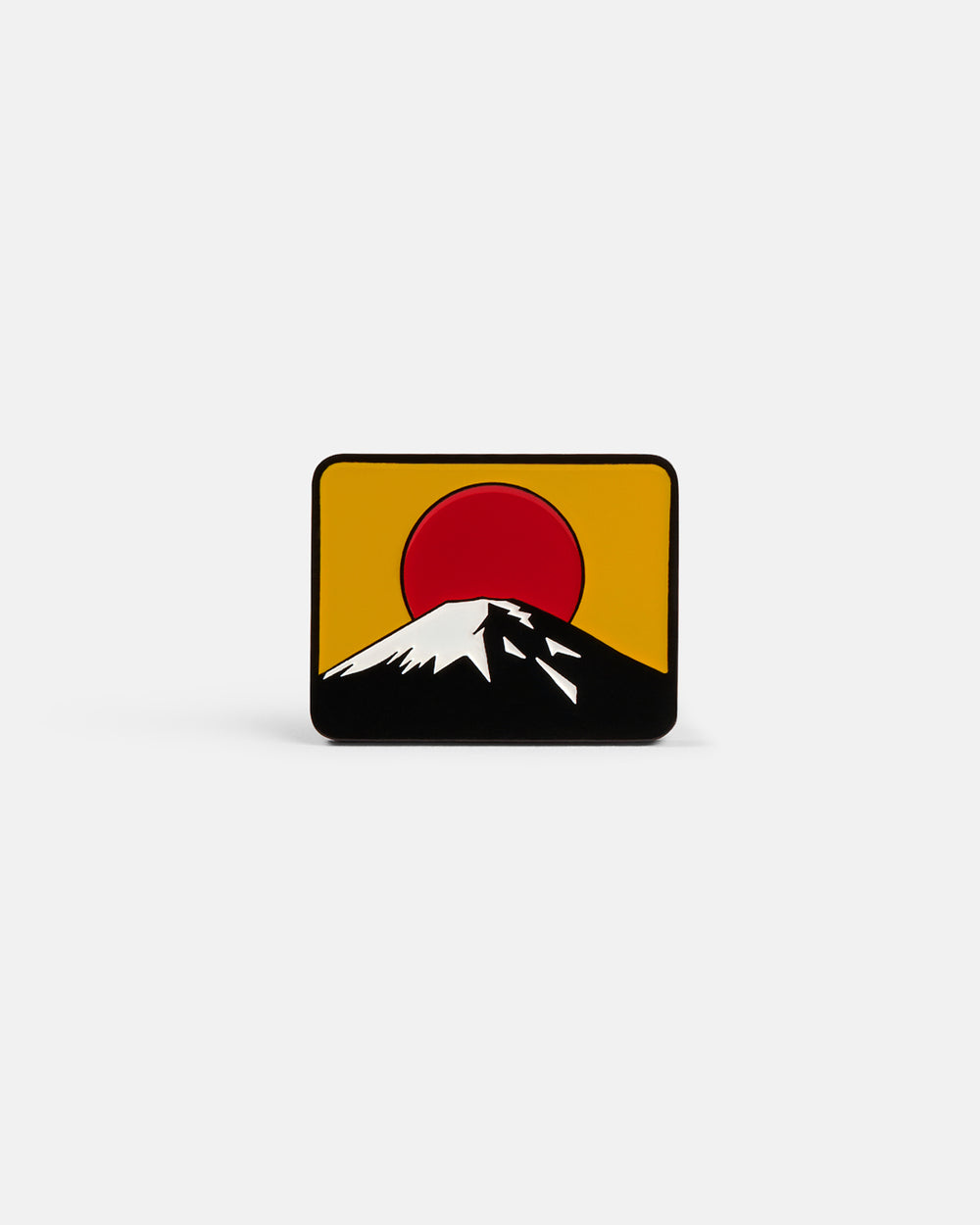 Product photo of a rectangular ball marker featuring Mount Fuji with a yellow background and a red sun.