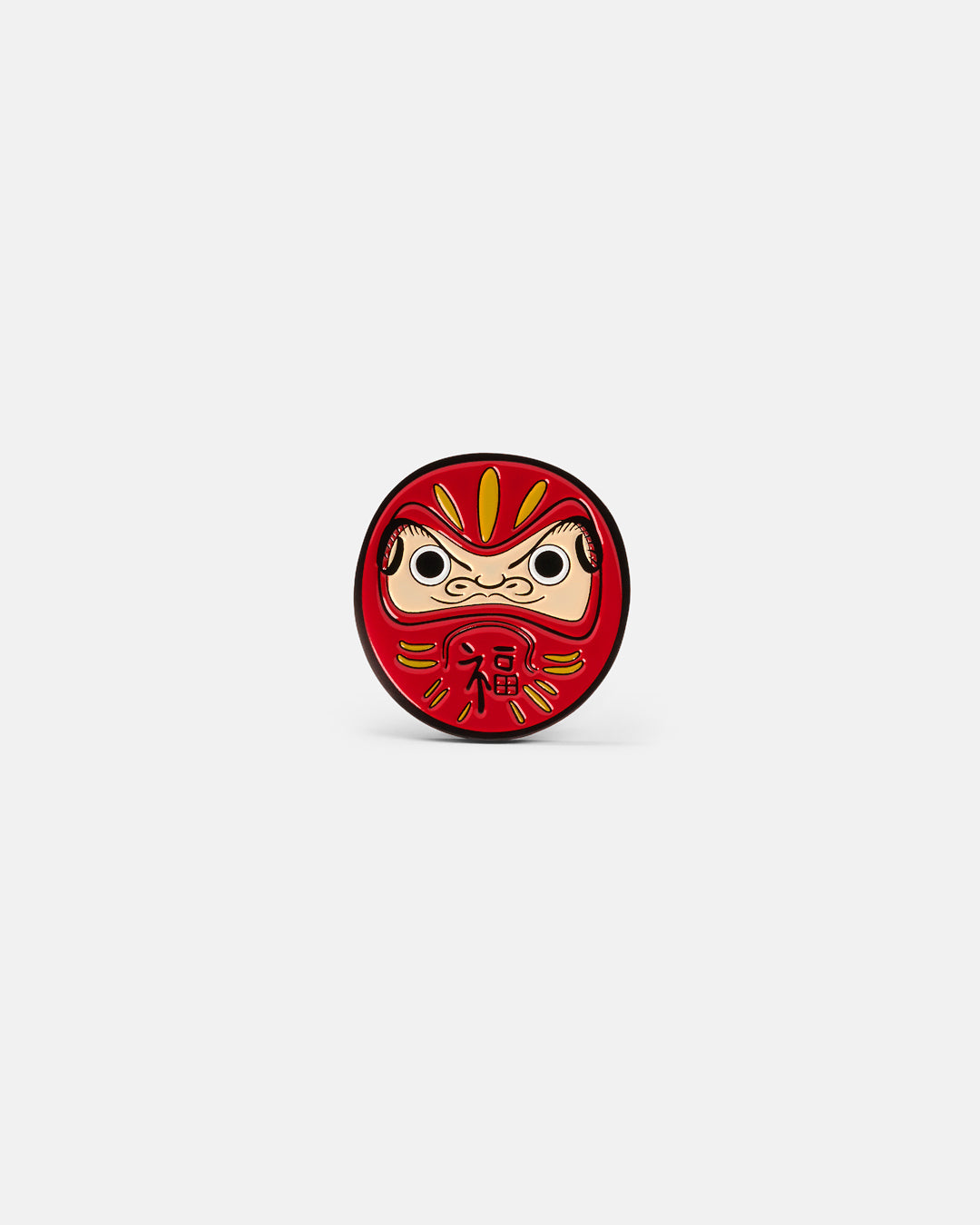 Product photo of a circular ball marker featuring a Daruma doll design.