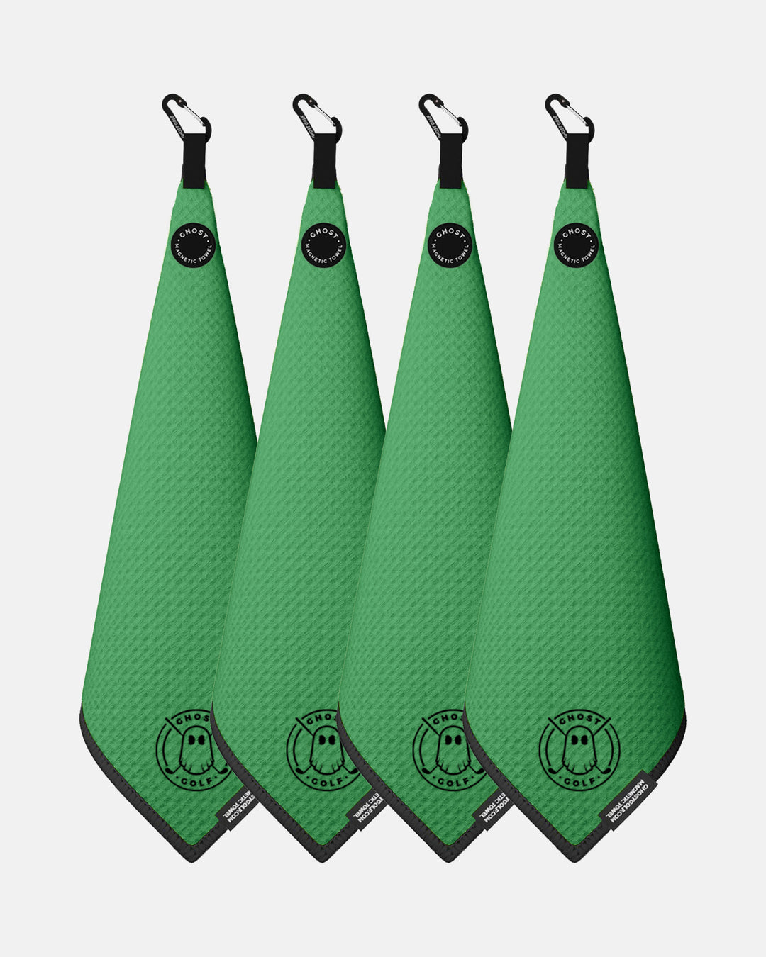 4 Ghost Golf Greenside towels with Magnet Patch and Carabiner. Color Kelly Green