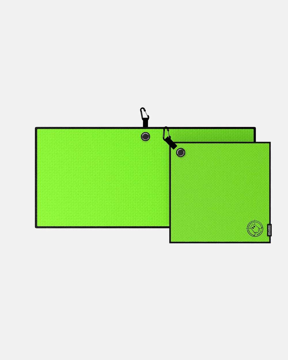 Product shot pair of Neon Green Ghost Golf Magnetic Caddie & Greenside Towel #color_neon-green