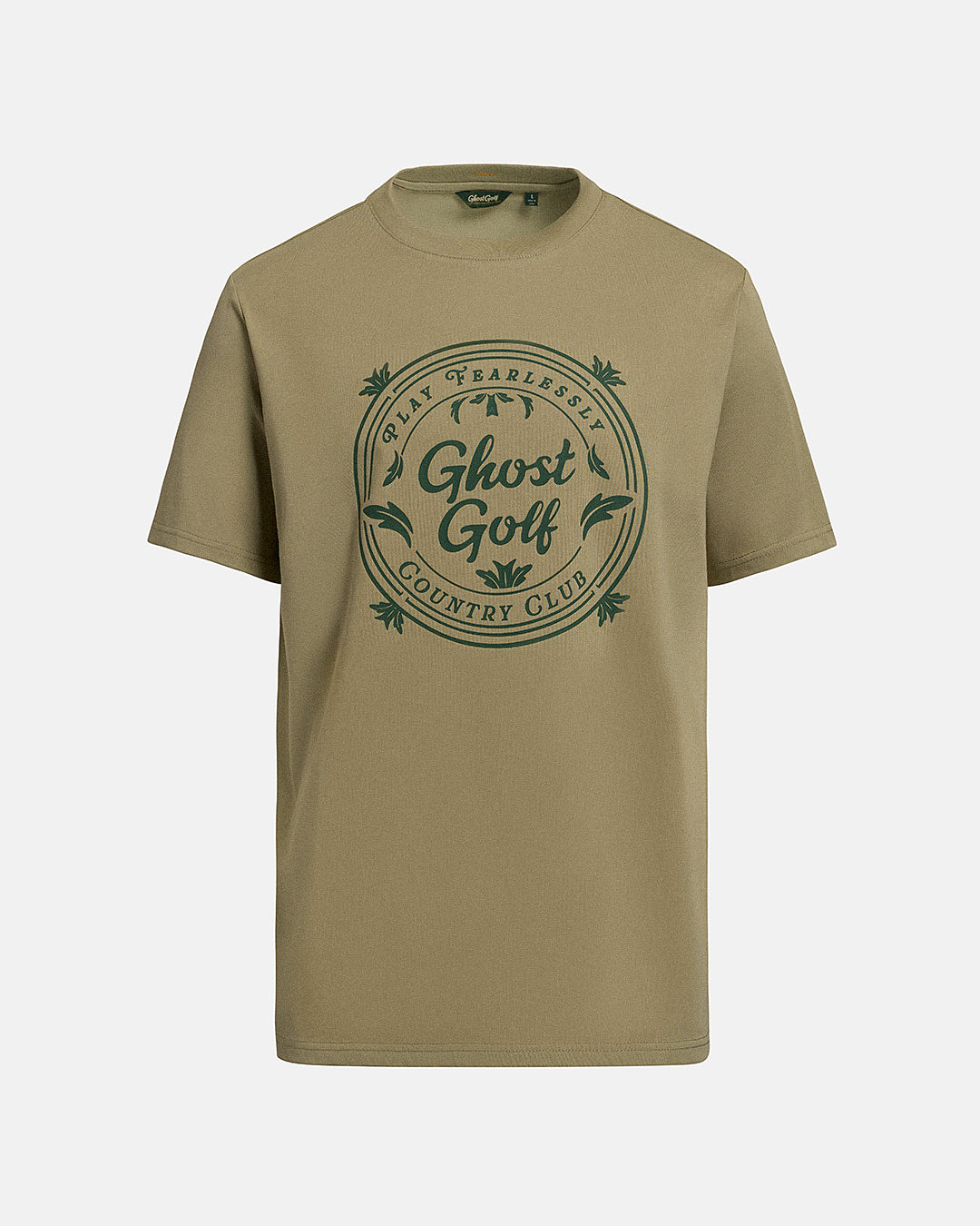 Front View Product Photo of Sand Patrons Club Badge Tee #color_sand