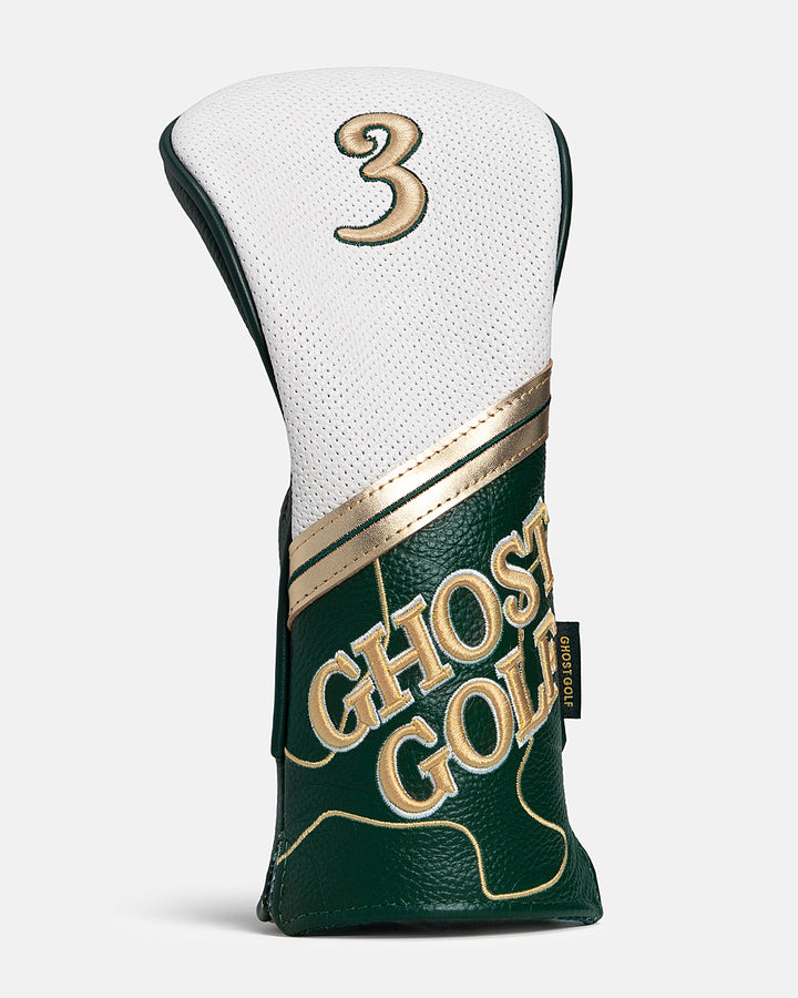 Front View of 3 Wood Patrons Only Leather Head Cover with ghost golf hit #size_3-wood