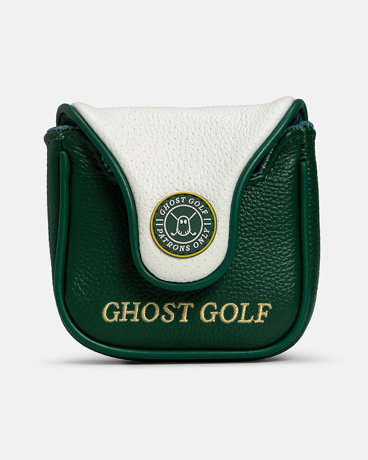Back Product Shot of Patrons Only Mallet Putter Cover with ghost golf hit #color_green