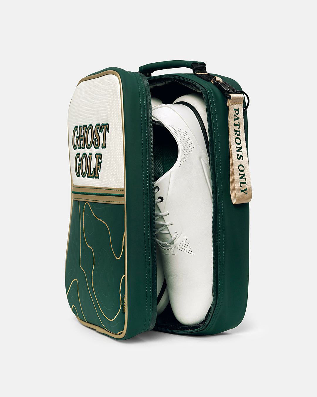 Side View of Shoe Bag showcasing golf shoes inside #color_green