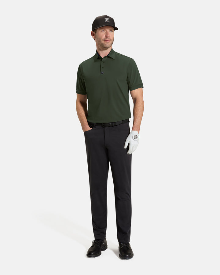 Performance Polo_Full Body Front_Olive_Male Model #color_olive