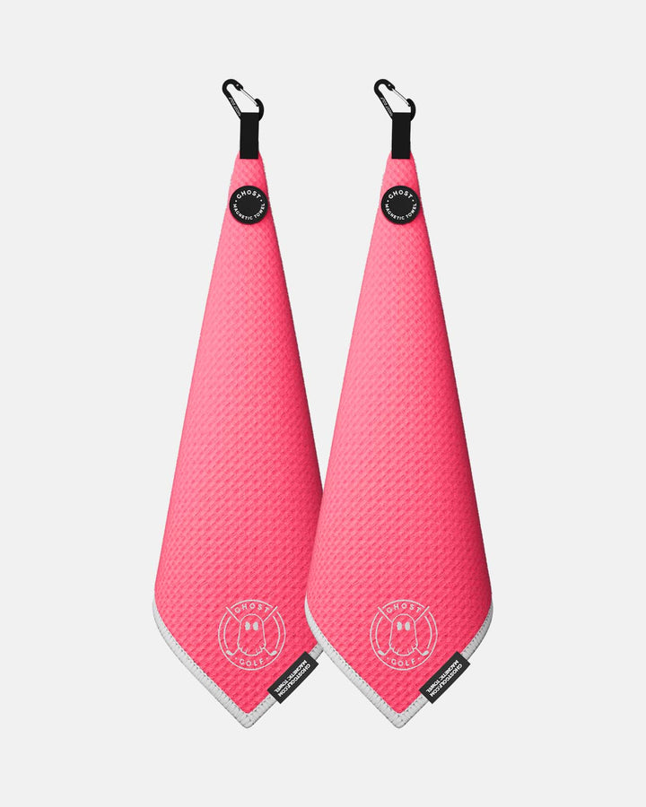2 Greenside towels with Magnet Patch and Carabiner. Color Hot Pink