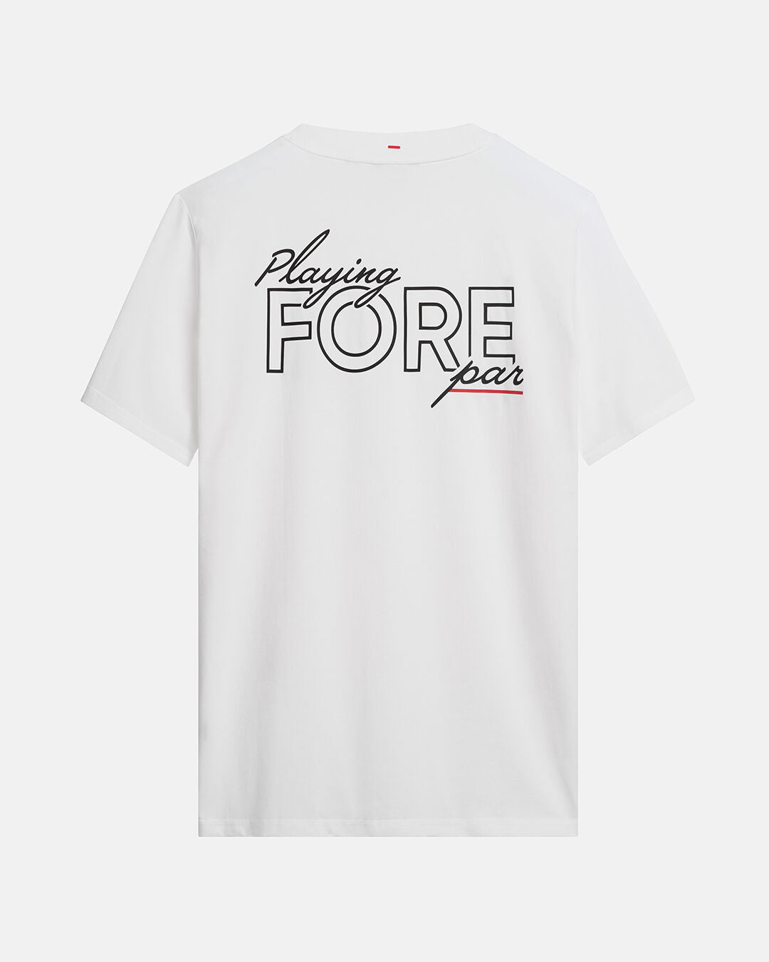 Back Product Shot of White Qualifier Playing Fore Par Tee with Playing Fore Par Tee Graphic in the Back #color_white